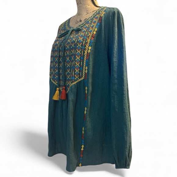 Savanna Jane Top Embroidered Aztec Western Boho Peasant Long Sleeve Top Size 2X - Picture 4 of 6